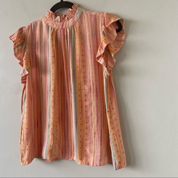 Thml-orange Creamsicle Embroidered Stripe Flutter Sleeve Top (Size:XS) - Picture 3 of 11